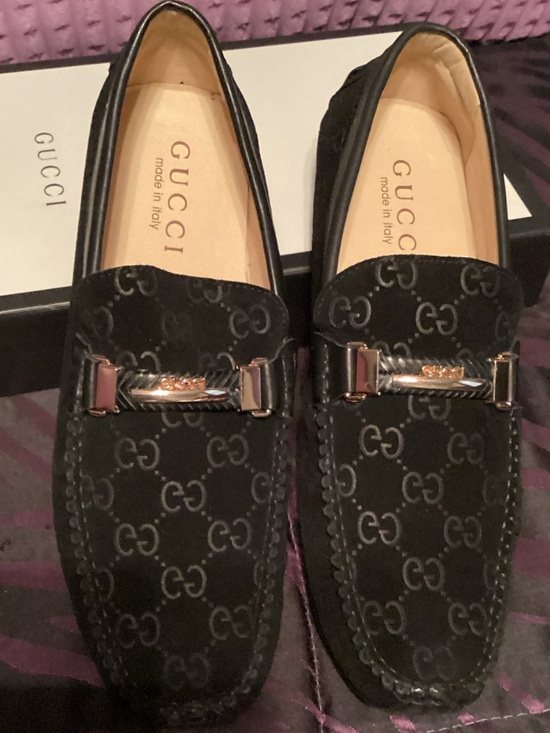 Gucci Black Suede GG Bit Loafers